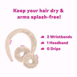 MakeUp Eraser Drip Eraser by The Original, Absorbent Headband and Wristbands, Collect Water During Face Washing, 3 Piece Spa Set, Sweet Cream, One Size Fits Most