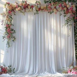 10x10FT White Backdrop Curtain for Wedding Parties Wrinkle Free White Curtain Backdrop for Baby Shower White Drapes for Birthday Party Photography Background Soft Fabric 5ft x 10ft, 2 Panels
