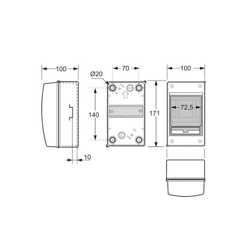 Surface-Mounted Moisture-Proof Distributor 1 Row IP65 With Transparent Door 2-4
