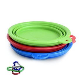 Travel Collapsible Dog Bowl 3 Pack Green, 12oz Portable Pet Feeder, 3 Carabineers, 100% Silicone, Foldable Expandable for Dog/Cat Food Water Feeding, Travel Bowl for Camping Walking Parking Traveling