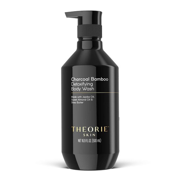 Theorie Charcoal Bamboo Detoxifying Body Wash - Moisturizing & Nourishing - Botanical Ingredients - Made with Jojoba Oil, Sweet Almond Oil and Shea Butter, Pump Bottle 500mL