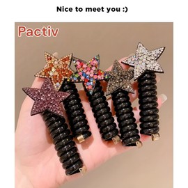 PACTIV Girls Rhinestone Star Telephone Wire Hair Ties, Hair Accessories, Girl's Gift,Hair Bands New Phone Cord Straight Spiral Hair Ties, (4Pcs) 1 count (Pack of 4) multicolor