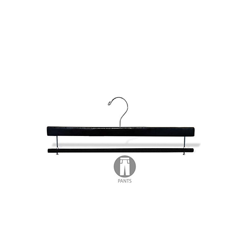 Premium Black Wood Pant Hanger with Black Velvet Non-Slip Bar