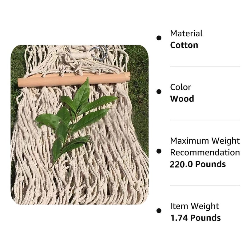 Cotton Rope Hammocks with Wood Spreader,Traditional Hand Woven Children Hammock