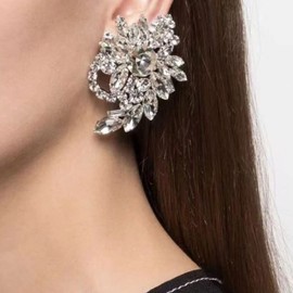 Octwine Dainty Cluster Flower Eardrop Shiny Bar Prom Stylish Crystal Earrings Silver Earrings Bridal Wedding Jewelry for Women and Girls
