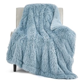 Bedsure Fuzzy Sherpa Faux Fur Twin Blanket Blue Cozy Gifts for Women Men, Soft Fleece Plush Warm Minky Thick Blanket Twin Size for Bed, Couch, Room Decor Dorm Essentials Blue Decor Gifts, 60x80