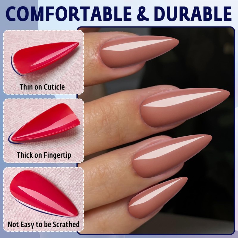 Bellelfin 120Pcs Stiletto Press on Nails, Caramel Stiletto Fake Nails