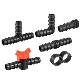 sourcing map Irrigation Fittings Kit 19mm Barbed for 3/4 Inch Tubing (Black, 8 Straight Barbs 8 Tee Barbs 8 Elbows 8 "8" Stoppers 8 End Stoppers 2 Ball Valve)