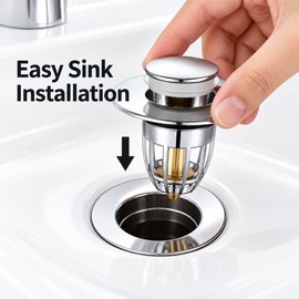 Pop-Up Sink Drain Stopper for Bathroom Basin – Push-Type Drain Plug with Hair Catcher Filter for Everyday Sink Use