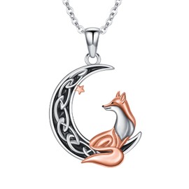 Flpruy Fox Gifts Sterling Silver Fox Moon Necklace Birthday Valentine's Day Alice Jewellery Gifts for Women Girls, Sterling Silver, Base