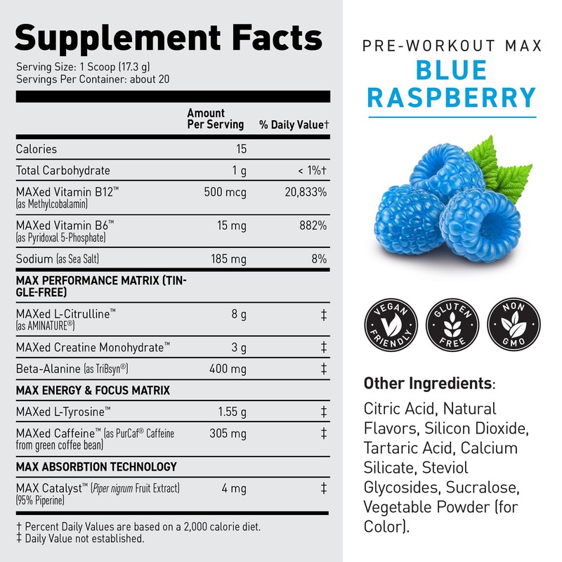 Kaged Pre Workout MAX Powder | Blue Raspberry | Tingle