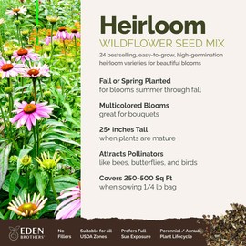 Eden Brothers Heirloom Flower Mixed Seeds for Planting, 1/4 lb, 120,000+ Seeds with Zinnia, Toadflax, Evening Primrose | Attracts Pollinators, Plant in Spring or Fall, Zones 3, 4, 5, 6, 7, 8, 9, 10