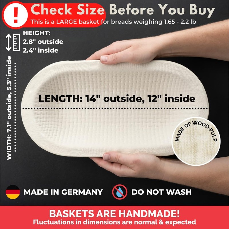 Bulka Large Oval 1kg Waffle Banneton Bread Proofing Basket Pressed