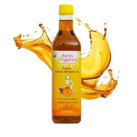 Darsa Organics Cold-Pressed Mustard Oil 33.8 oz (1000ml) – USDA Organic, Unrefined & Chemical-Free, Rich in Vitamin E & Omega-3, Great for Hair & Skin Care, Natural Massage & Remedies