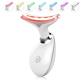 7-in-1 Neck Face Massager, 7 Color Led Face Neck Massage for Skin Care at Home, Portable Facial Massager,Face Sculpting Tool,Multifunctional Vibration:_White 01