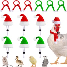 JUNEBRUSHS 12 Pcs Mini Santa Hats, Christmas Pet Chicken Hat Scarf Set Red Green Small Animal Adjustable Hat for Poultry Hen Rooster Hamster Duck Lizard Guinea Pigs