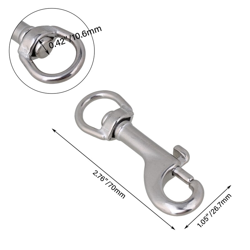 BQLZR 70mm Silver 304 Stainless Steel Swivel-Eye Bolt Snap Hook