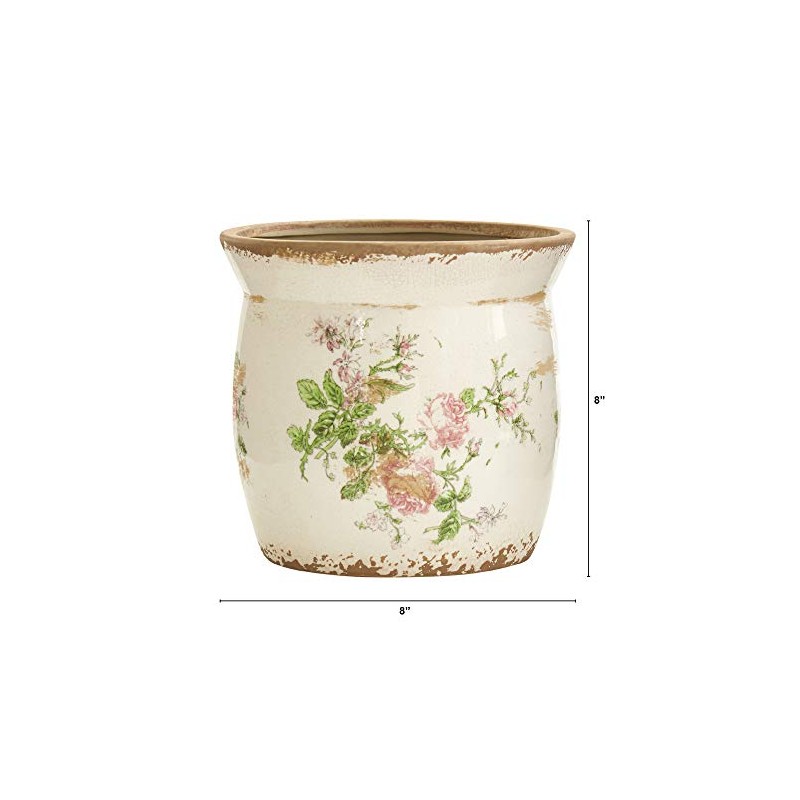 Nearly Natural 8in. Tuscan Ceramic Floral Print Planter