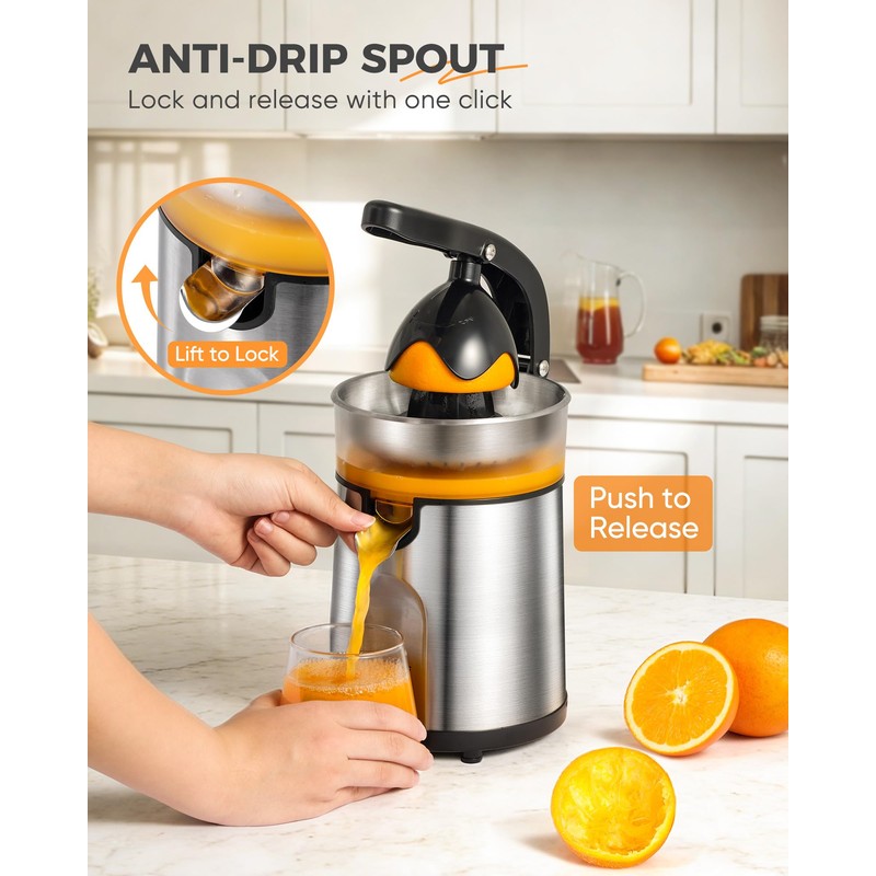 Amzpass Electric Orange Juicer, Citrus Juicer Squeezer with 2 Interchangeable
