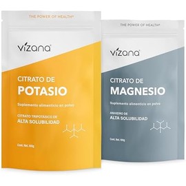 VIZANA NUTRITION  Citratos de Magnesio y Potasio en Polvo 200g, (Pack-2 Bolsas de 100gr), Origen Citrato Alemania