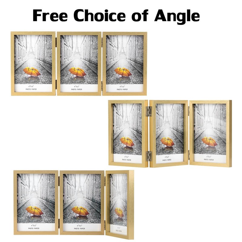 3 Picture Frame 4x6 Golden Triple Hinged MDF Wood with