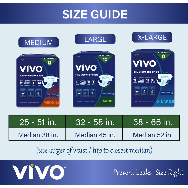 VIVO Organic Cotton Overnight Sensitive Skin Adult Incontinence Diaper Briefs