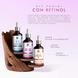 PUREZA NATUR Kit Serum facial Acido Hialurónico, Vitamina C y Retinol anti edad Paquete completo de serum para el cuidado de la piel, hidratación y rejuvenecimiento (Kit AH + Retinol + Vit C)