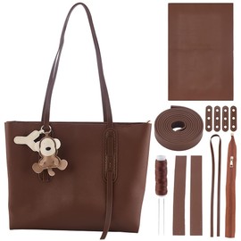 WEBEEDY DIY Shoulder Bag Making Kit PU Leather Tote Bag Sewing with Leather, Handbag Straps, Zipper, Large Capacity Handbag Craft for Women Travel Holiday Gift,14.2x3.9x10.2inch, Brown