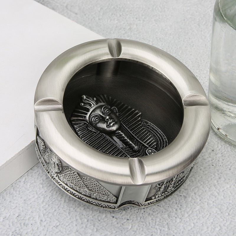 Ashtray Zinc Alloy Retro Egyptian Pharaoh Pattern Living Room Decoration