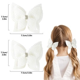 2Pcs White Hair Bow Clips, 3.5 Inches Pearl Hair Bows for Girls and Women, White Hair Clips Hair Accessories(Style 2)