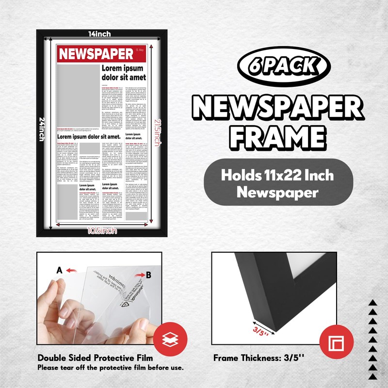 DoubleFill 6 Pcs 11x22 in Newspaper Frame with Mat Assorted
