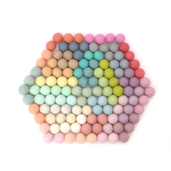 Glaciart One Felt Pom Poms, Wool Felt Balls (120 Pieces) 2.5 cm - 1 Inch, Handmade Felt Balls in 30 Pastel Colours (Green, Pink, Blue, Yellow and More), Small Quantity for Felting and Garlands