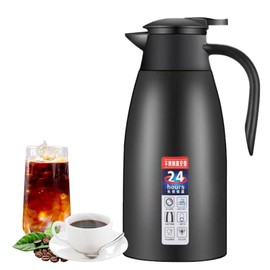 JIEHUA Jarra Térmica para Café,Jarra Aislada De Acero Inoxidable De 2 L Con Tapa Hermética, Calentar/Congelar Hasta 24 Horas Jarra Aislada Al Vacío De Cuatro Paredes(Negro)
