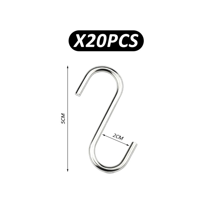 MEMOFYND 20 Pcs S Shape Metal Hooks, Kitchen Hooks, Bedroom