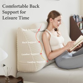 Daneey Headboard Wedge Pillow with Roll Neck Pillow Bed Wedge Pillow for Headboard Reading Pillow for Bed Back Pillow for Sitting in Bed Wedge Pillow Headboard Removable Corduroy Cover (White, Queen)