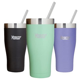 Healthy Human Stainless Steel Tumbler with Straw & Lid | Splash Proof Insulated Travel Cup | Eco-Friendly Coffee Tumblers | Water Cups with Straws Cleaner and Splash Proof Lids (32oz, Seamist)