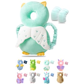 JEJA Baby Head Protector Backpack and Baby Knee Pads for Crawling, Adjustable Head Back Protection Safety Pads for 4-24 Months Toddler Baby Walking, Owl