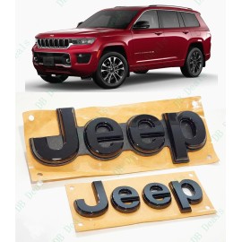 Grand Cherokee 2PCS Gloss Black Gray Front Rear Jeep Emblems Fit 2021+ Jeep Grand Cherokee L WL
