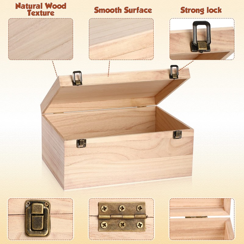Wesiti 2 Pcs Unfinished Wooden Box 14 x 10 x