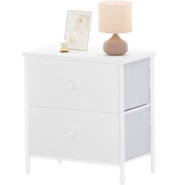 BOLUO White Nightstand with Drawer Dresser for Bedroom Nightstands,Night Stand and Dressers Sets End Table with 2 Fabric Drawers Organizer Modern