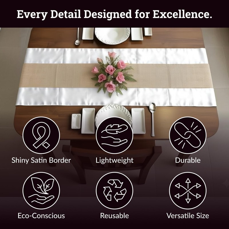 Premium Jute Fabric + Satin Fabric Table Runner – Elegant