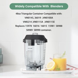 Blender Pitcher 48oz Compatible with Commercial Blenders VM0145 36019 15978 16016 VM0100A etc. Replacement 48 oz triangular Blender Container Pitcher Cup Jug -3 YR Support