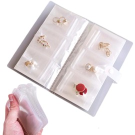 Clear Jewelry Anti Oxidation Bag, Space-Saving Jewellery Organiser, Packaging or Storage of Necklaces, Earrings, Bracelets, Ring, Brooches, Gift Idea, White (84 Grids + 50 PVC Bag)