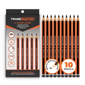 TRADEMASTER Carpenters Pencils Pack of 10 | Builders Pencil with TriGrip Jumbo Barrel - Construction Pencils Having Hard Lead for Marking Wood, Brick, Concrete & Plasterboard | Work Pencil for Builder