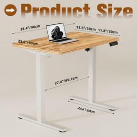 ERGOMAKER 35" Electric Standing Desk, Adjustable Height, Sit Stand Up Desk for Home Office & Computer Workstations, Memory Controller, Light Rustic Brown