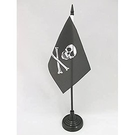 AZ FLAG Pirate Regular Table Flag 4'' x 6'' - Pirates Desk Flag 15 x 10 cm - Black plastic stick and base