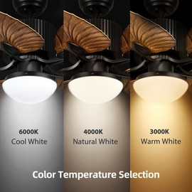 YITAHOME Tropical Ceiling Fan with LED Light and Remote Control 52 Inch Palm Reversible Fan Light with Memory Function 5 Leaf Blades and Balance Clips - Walnut