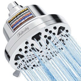 Faibenby Shower Head with Filters,8 Modes Shower Filter Head for Hard Water-Hard water filter showerhead for Remove Chlorine and Harmful Substances (Chrome, 5 Inch Round)