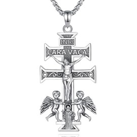 Vito 925 Sterling Silver Caravaca Cross Necklace for Women Men, Cruz de Caravaca de Plata Pendant Cruz de Caravaca Amuleto Religion Jewelry Gift for Mom Dad, 24"