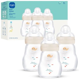 MAM - Biberones de vidrio de primera calidad, fácil de cambiar entre el pecho y el biberón, sensación de buen flujo lento, esenciales para recién nacidos, imprescindibles para más de 0 meses, sin BPA
